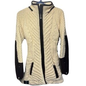 Urku Jacket Women S Chunky Knit Sheep Wool Ribbed Fleece Lined Hooded Handmade